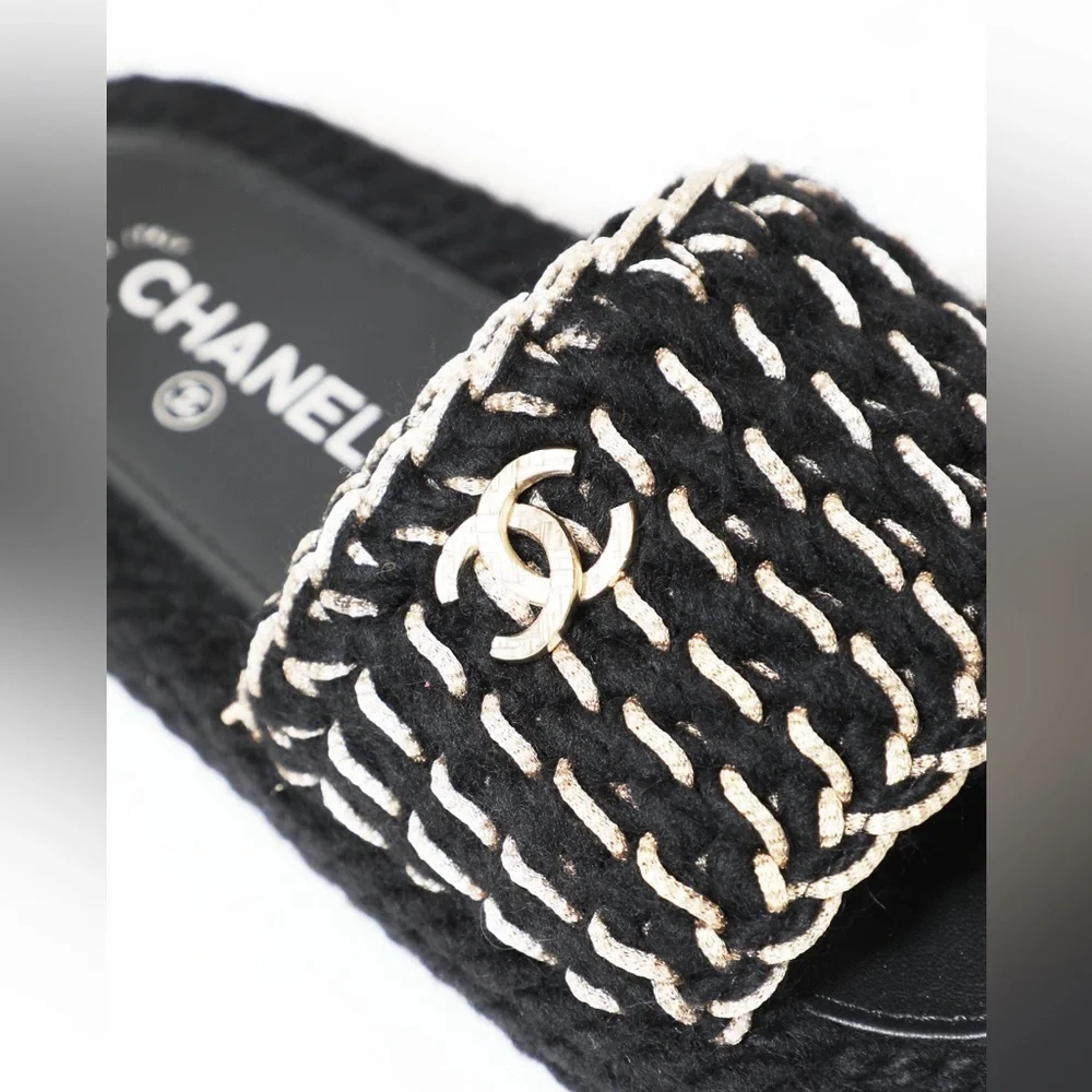 NEW CHANEL WOMENS BRAIDED KNIT METALLIC CC SLIDES SZ EU 39 - Picture 3 of 12
